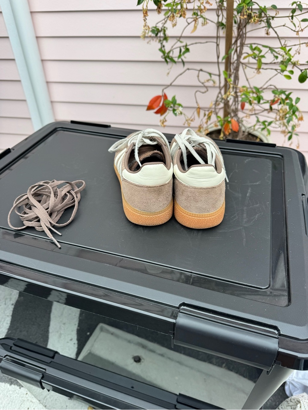 adidas Taupe and White Suede Low-Top Sneakers - Picture 3 of 7